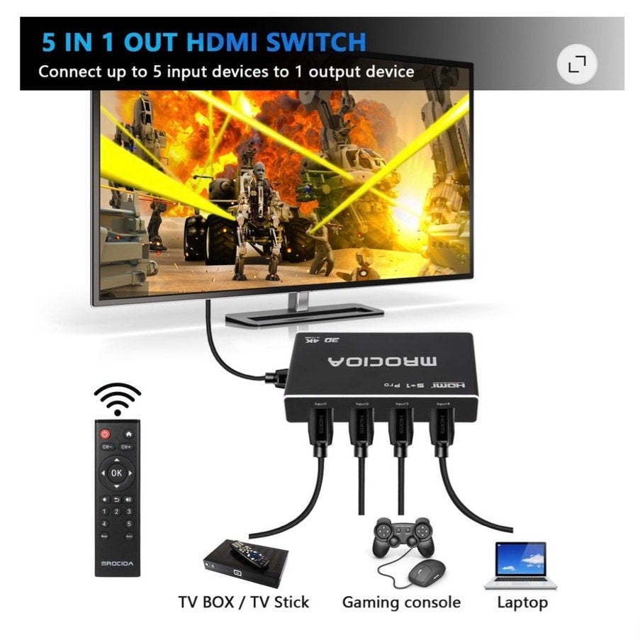 BRAND NEW ~ 4K 60Hz HDMI 2.0 Switch Box with ARC Splitter with IR Remote