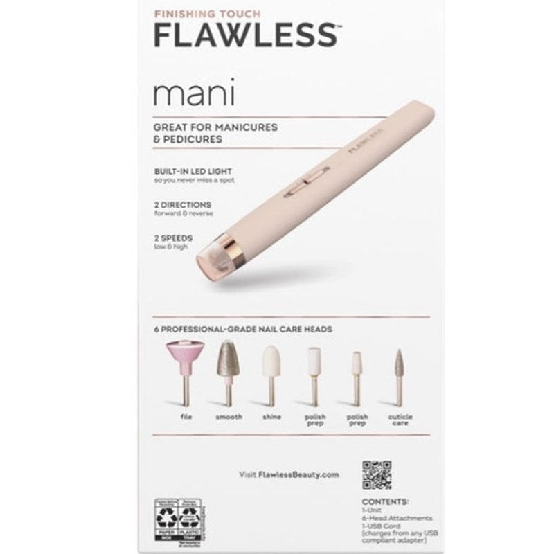 BRAND NEW ~ Pink Finishing Touch Rechargeable Mani Pedi Device & 6 Attachments
