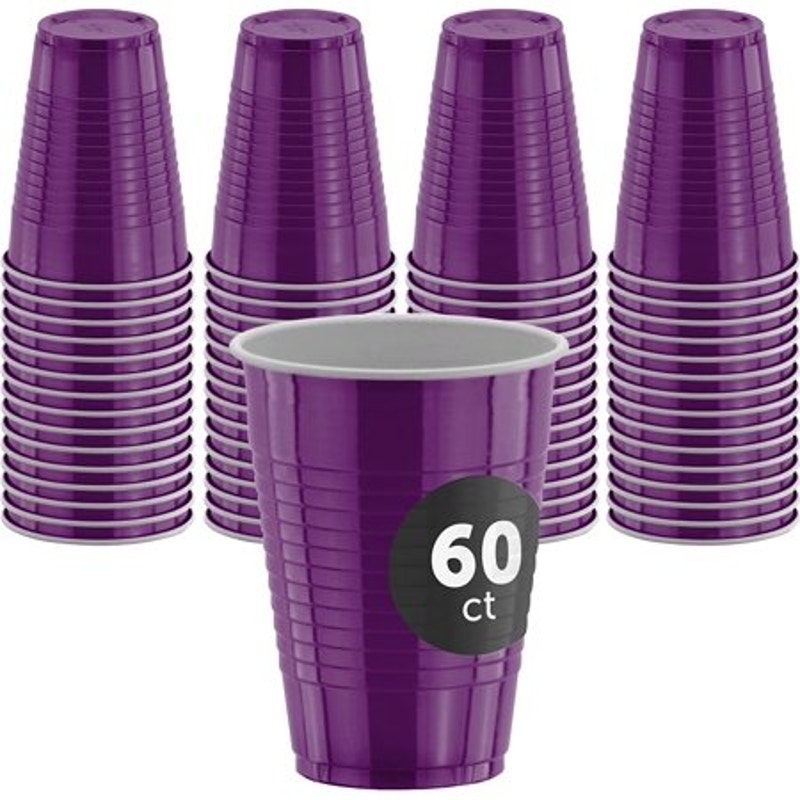BRAND NEW ~ Set/60 Purple Reusable Disposable 12oz Plastic Cups