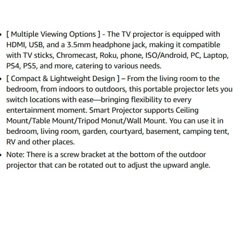 BRAND NEW ~ 1500 ANSI Smart Outdoor Projector Built-in Apps 30W Dolby Audio
