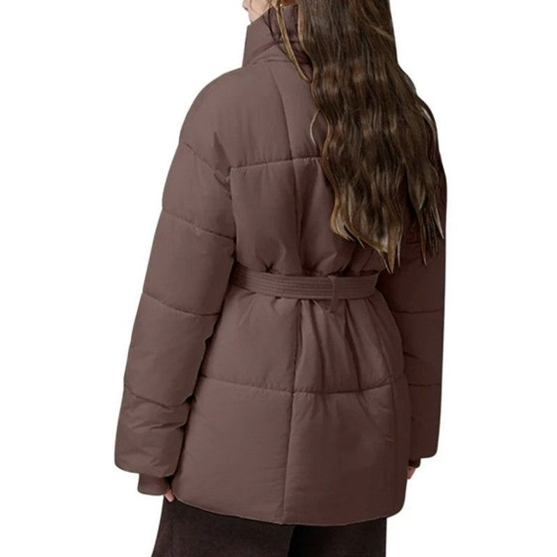 NWT ~ Women's Brown Puffer Jacket Belt & High Collar Winter Coat ~ Plus Size XXL