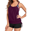 NWT ~Two Piece Black & Burgundy Tankini Swimsuit Bathing Suit Boy Shorts ~ XL