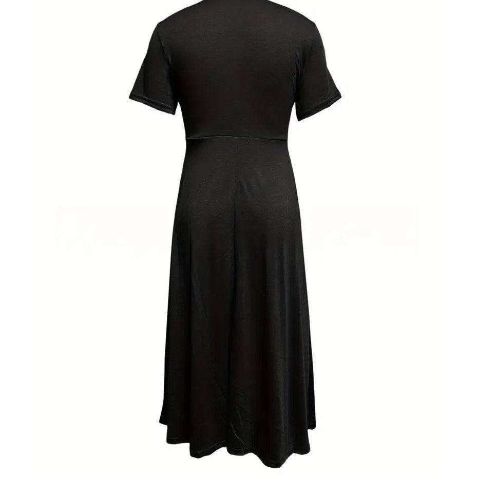 NWT ~ Women's Black Criss Cross Plus Size Midi Dress with Pockets ~ Size 7XL