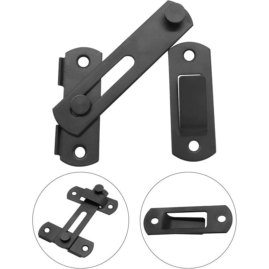 NWT ~ 2 Pack Barn Door Safety Latches 180-Degree Gate Door Lock ~ Matte Black