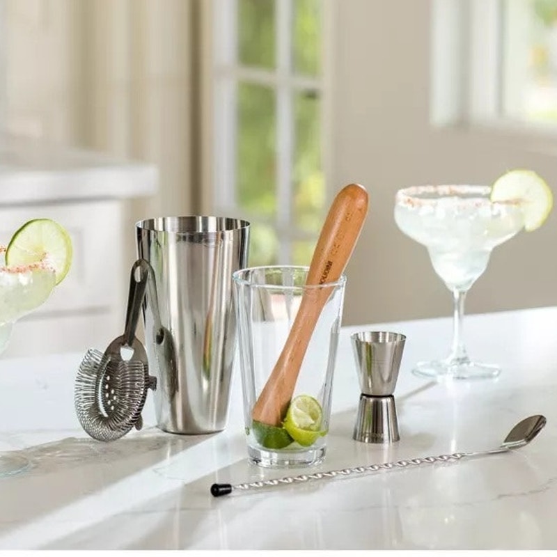 BRAND NEW ~ Houdini 5-Piece Bar Set in Stainless Steel with Wood and Glass