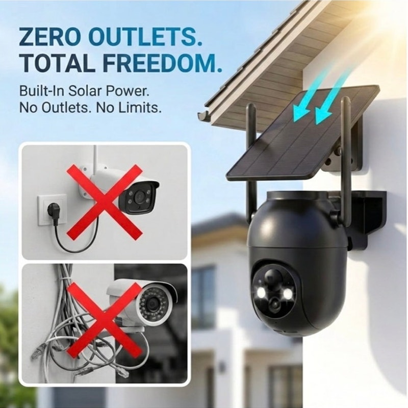 BRAND NEW ~ Black Wireless Outdoor WiFi Solar Battery Waterproof Security Camera