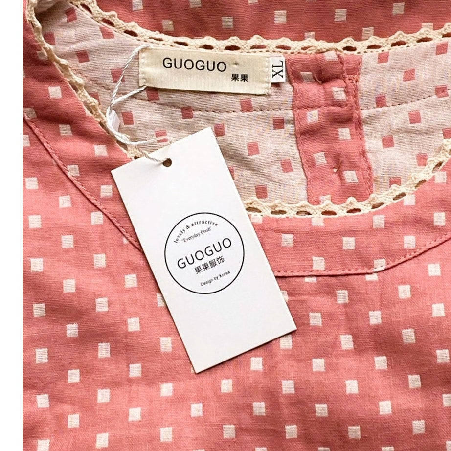 NWT- Pink Boho Smocked Babydoll Tunic Pockets Bohemian Dress ~ Women's Size XL