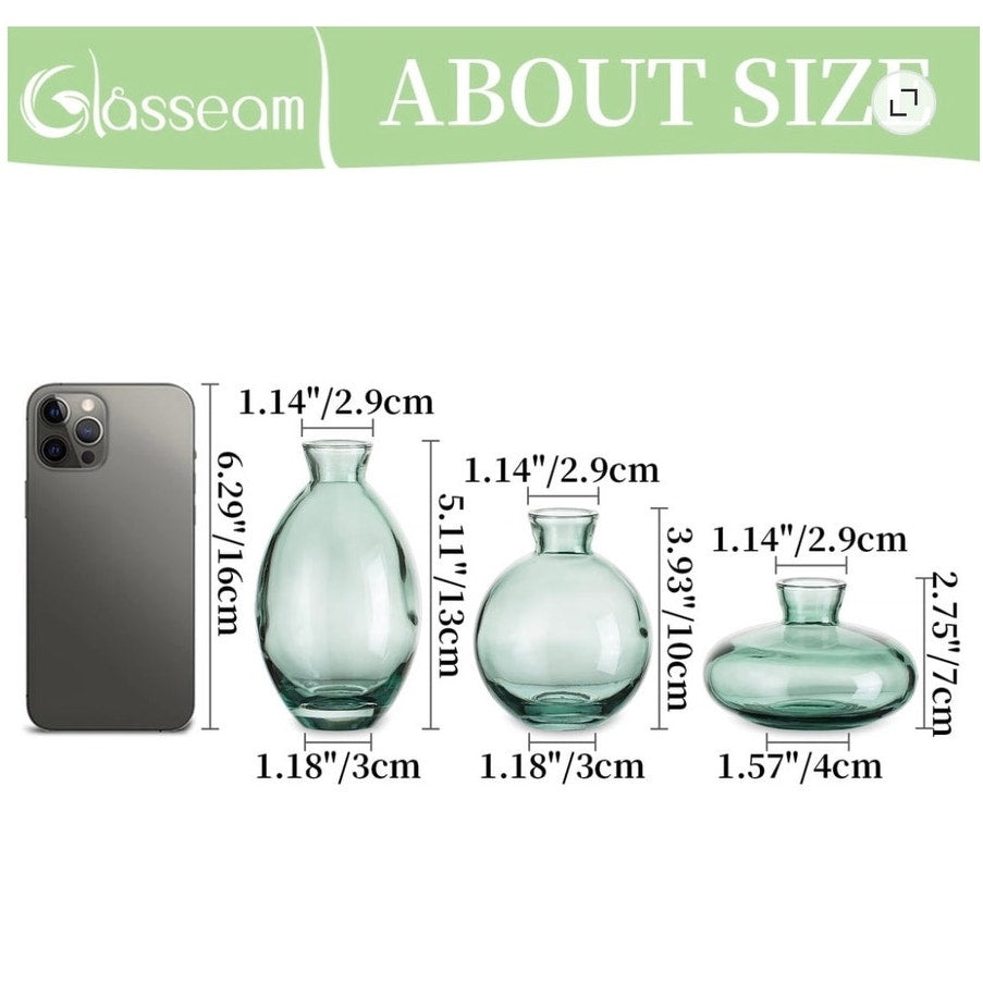 BRAND NEW ~ Set/12 Assorted Green Glass Bud Vases ~ For Flowers & Centerpieces