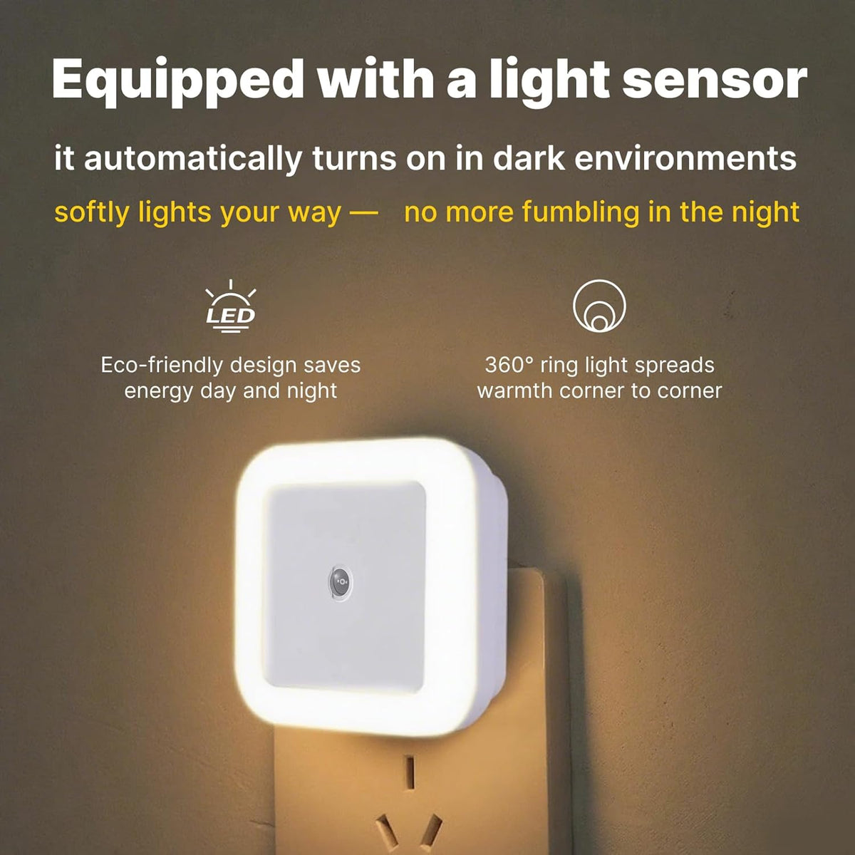 BRAND NEW ~ Set/7 Smart Auto-Dimming Square 0.5W White Light LED Plug In Night Lights