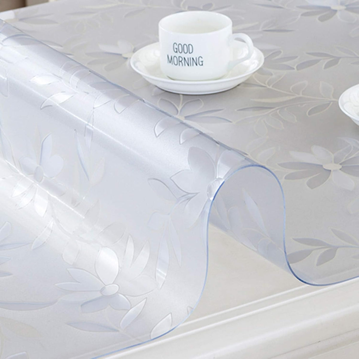 NWT ~ Transparent Waterproof Tablecloth Thick Clear Flowers Heat Resistant Vinyl