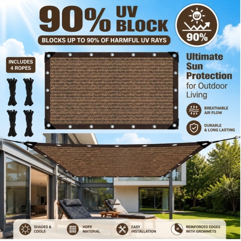 BRAND NEW ~ Heavy Duty Brown 10' x 19' UV Block Sun Shade Cloth Canopy Sunshade