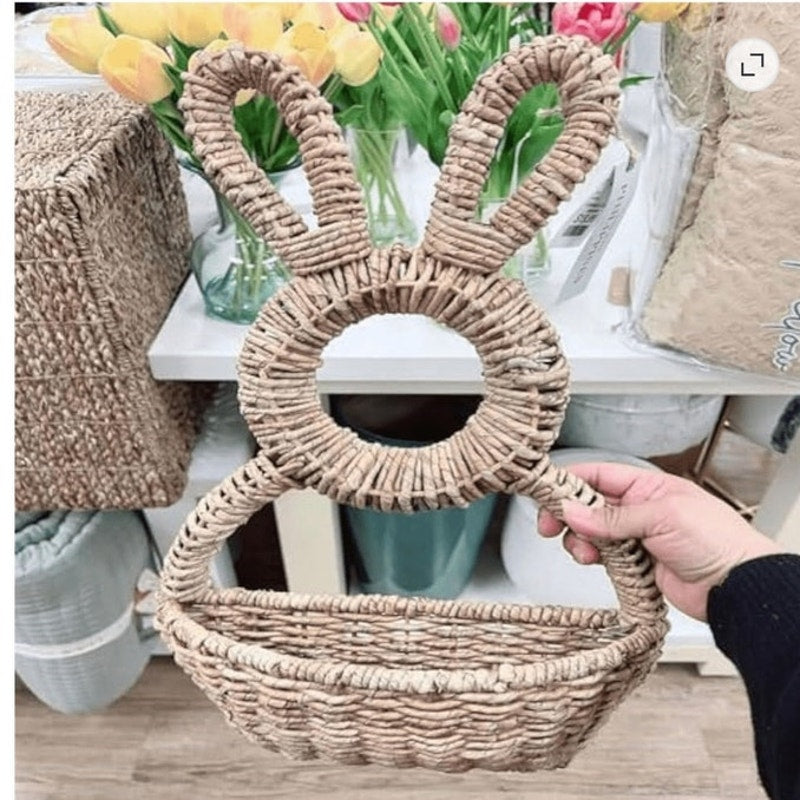 BRAND NEW ~ Hand-woven Wicker Bunny Basket Hanging Wall or Door Wreath Pocket