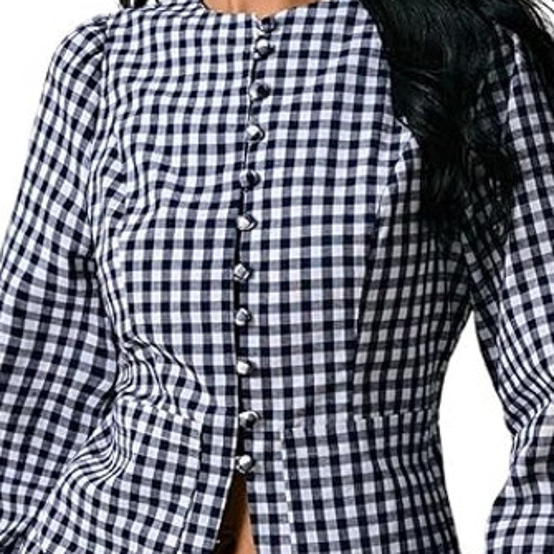 NWT ~ Women's Blue & White Gingham Long Sleeve Blouse ~ Size LARGE