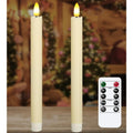 BRAND NEW ~ Set/2 Wax LED Flameless White Flickering 9.6" Taper Candles & Remote