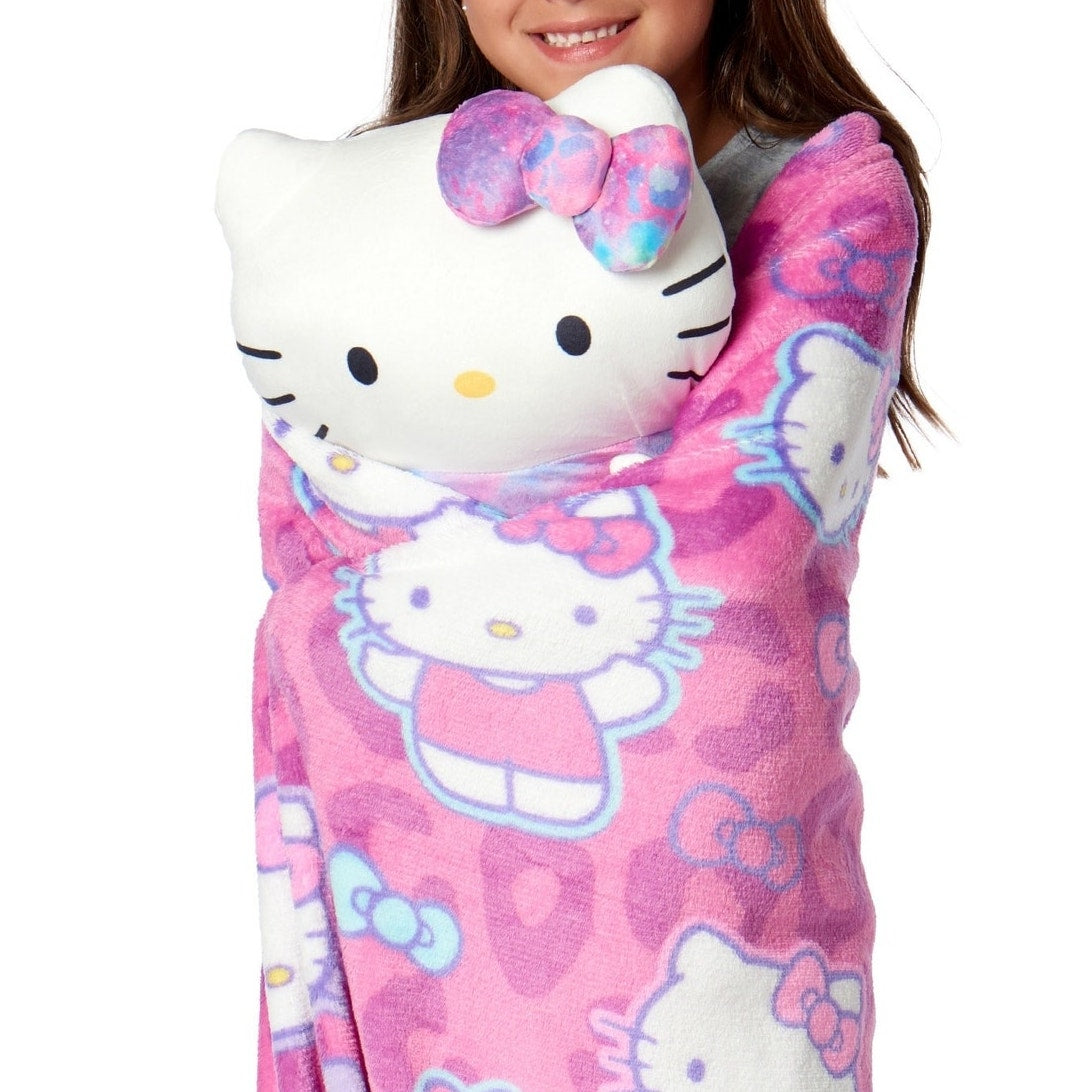 BRAND NEW ~ Sanrio Pink Hello Kitty Fuzzy Throw Blanket & Large Stuffed Hugger