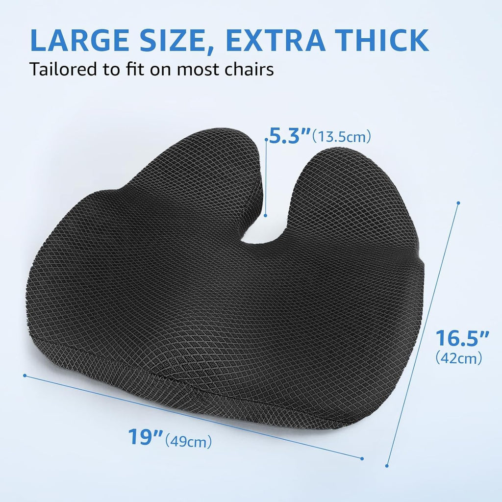 BRAND NEW ~ Extra Large Black Memory Foam Office Chair Seat Cushion ~ 19" x 17"