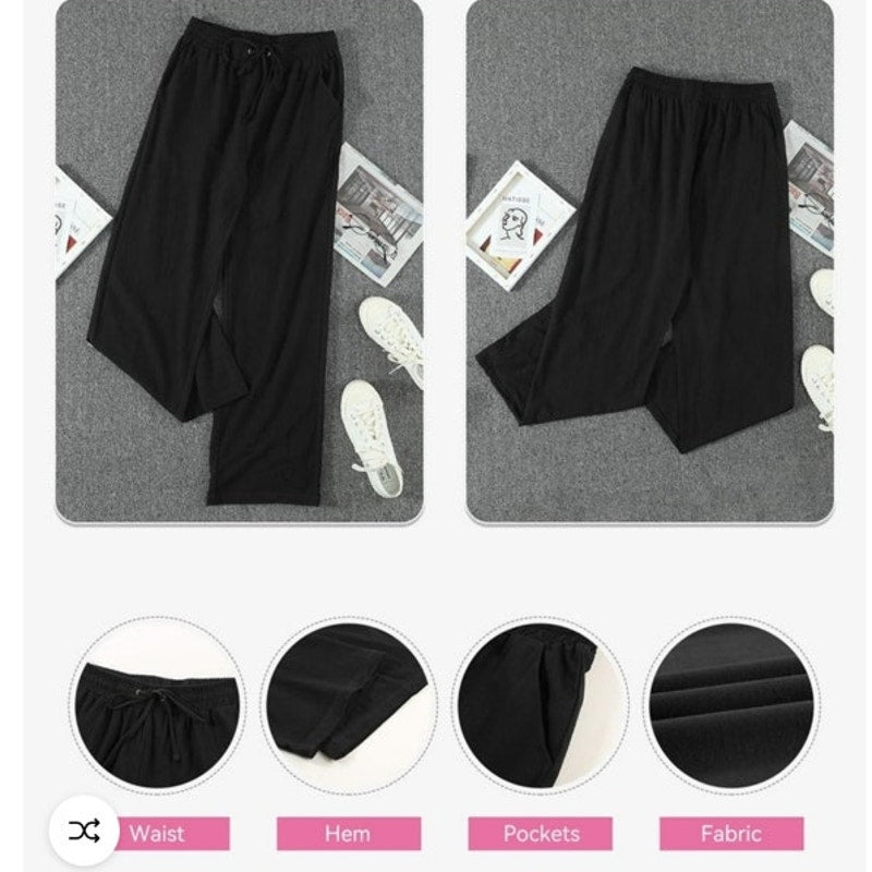 NWT ~ Women's Black Cotton Casual Straight Leg Drawstring High Waist Pants ~ M