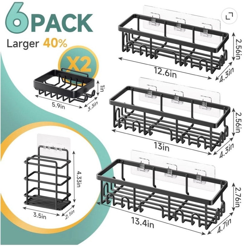 BRAND NEW ~ Set/6 Black Large Capacity Shower Caddies Bathroom Caddy Organizers