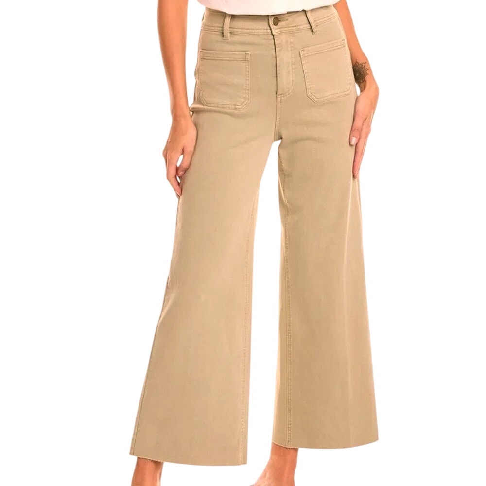 NWT ~ OAT New York Beige High Waisted Wide Leg Cropped Jeans Denim Trouser 2/26