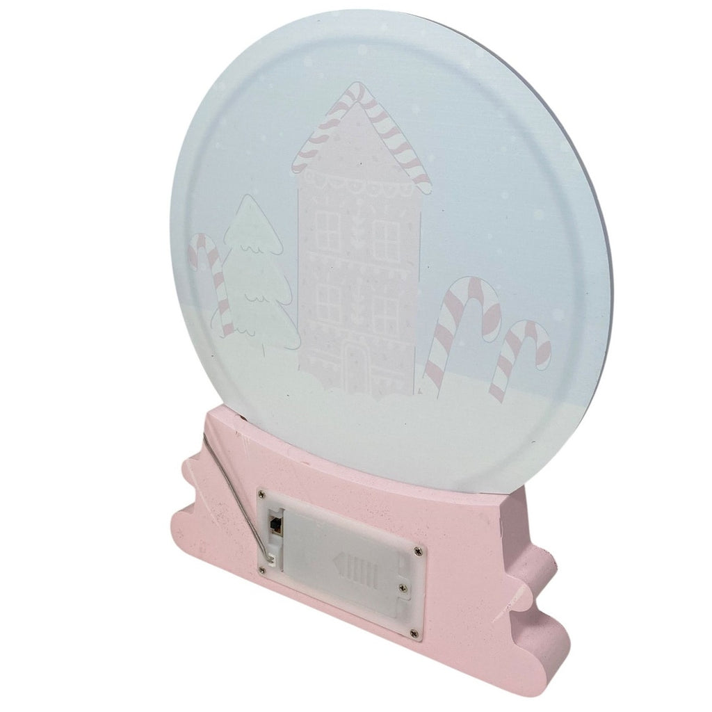 NWT ~ Let It Snow Light Up Wooden Pink Glitter Christmas Holiday Snow Globe