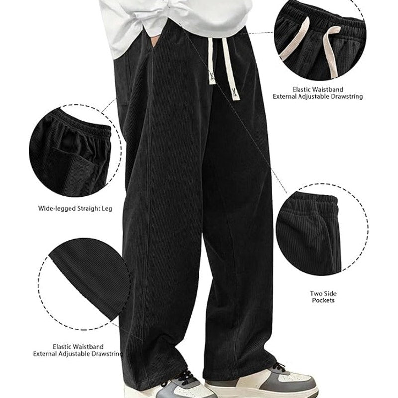 NWT ~ Young Men's Black Corduroy Casual Drawstring Pants ~ Men's Size XS