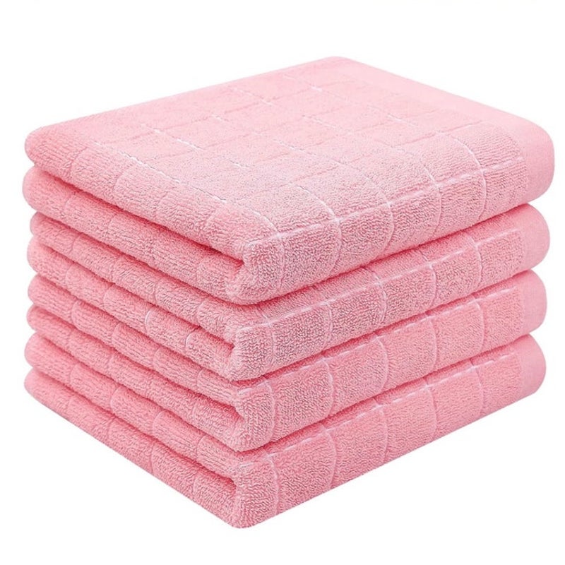 BRAND NEW ~ Set/4 Pink Checked 100% Cotton Soft Terry Cloth Kitchen Dish Towels