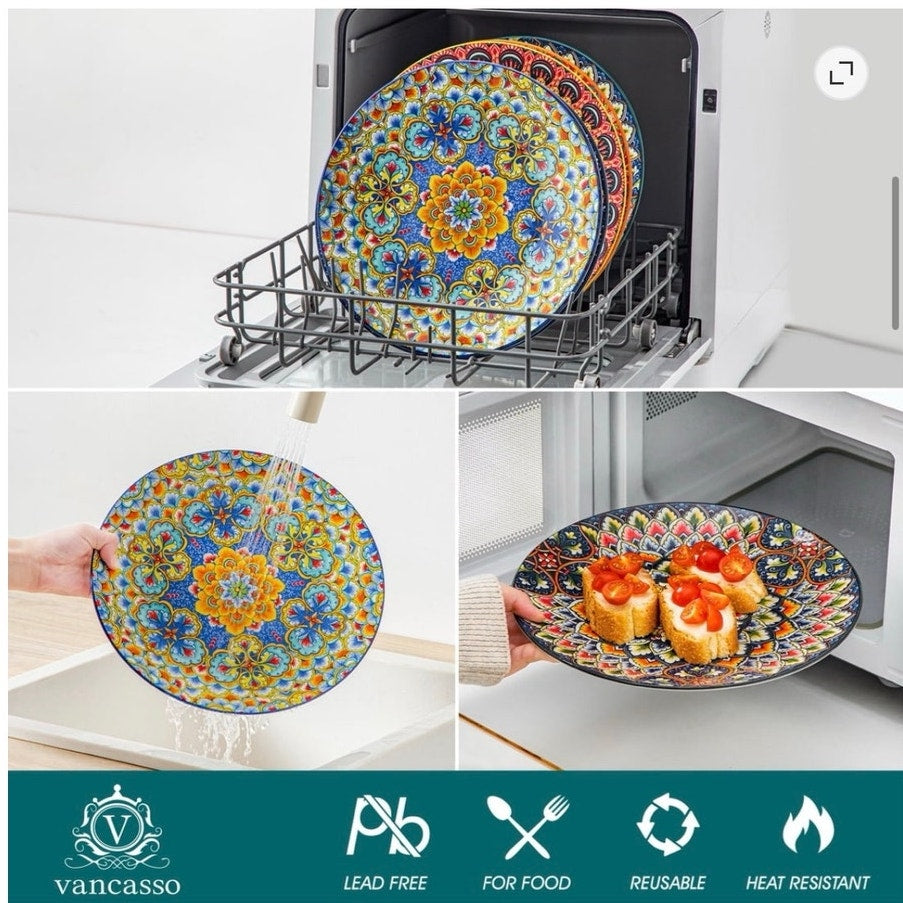 BRAND NEW Set/6 Vancasso Colorful Bohemian 10.5" Ceramic Porcelain Dinner Plates