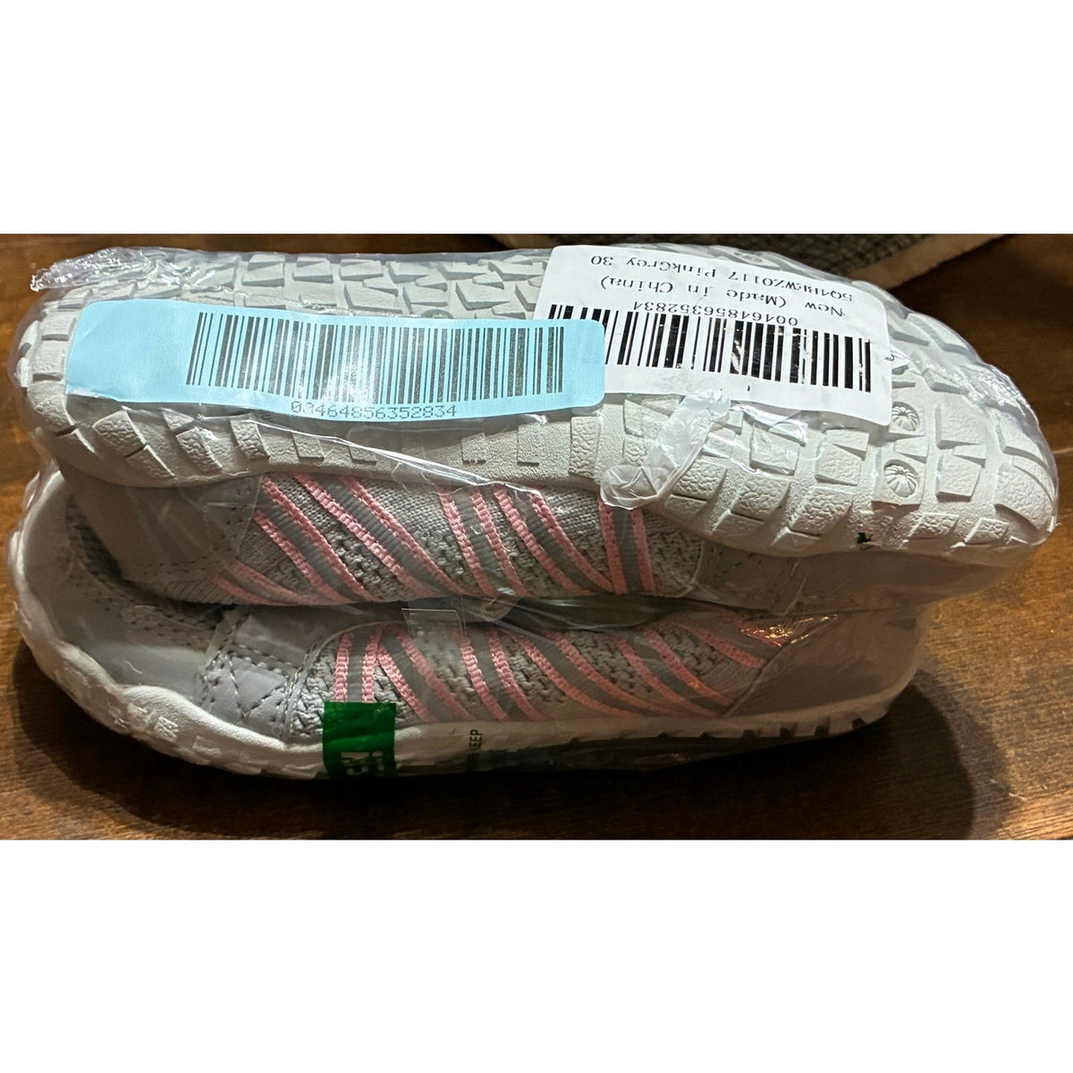BRAND NEW ~ Kids Gray & Pink Wide Knit Anti-Slip Sneakers Shoes ~ Size 12
