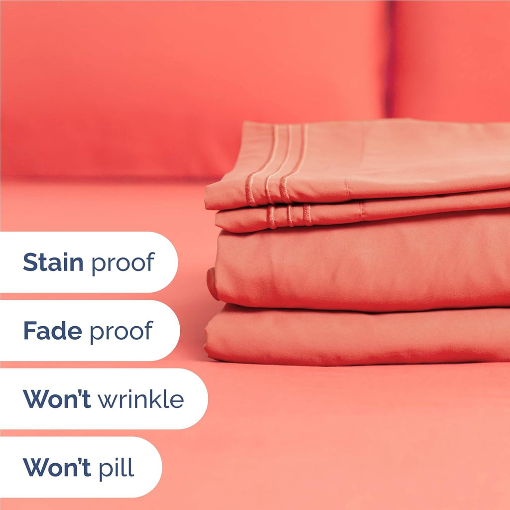 NWT ~ Coral Twin XL 3 Piece Bed Sheet Set ~ Super Soft Comfy Breathable Cooling