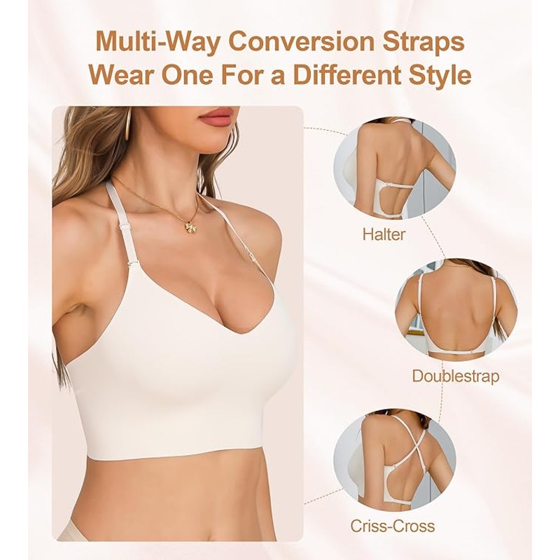 NWT ~ 2 Pack Black & White Seamless Low Back Wireless Halter Bras ~ Women's XXL