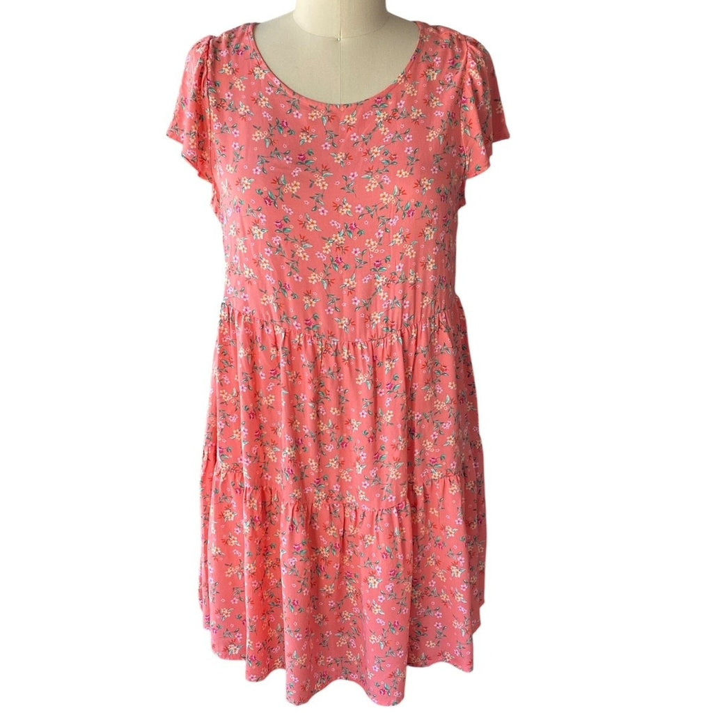 NWT ~ ULTRA FLIRT Coral Calico Boho Backless Bohemian Smocked Dress ~ Women's XL