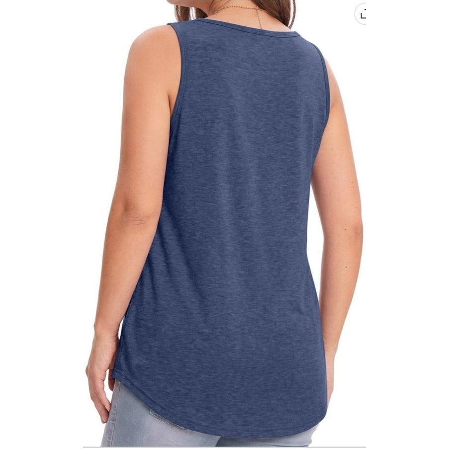 NWT ~ Navy Blue Summer Tank Top Casual Flowy Sleeveless Shirt Rounded Bottom ~ S
