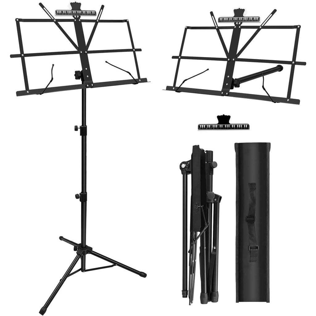 BRAND NEW ~ Black Music Stand with Sheet Clip Holder & Carrying Bag