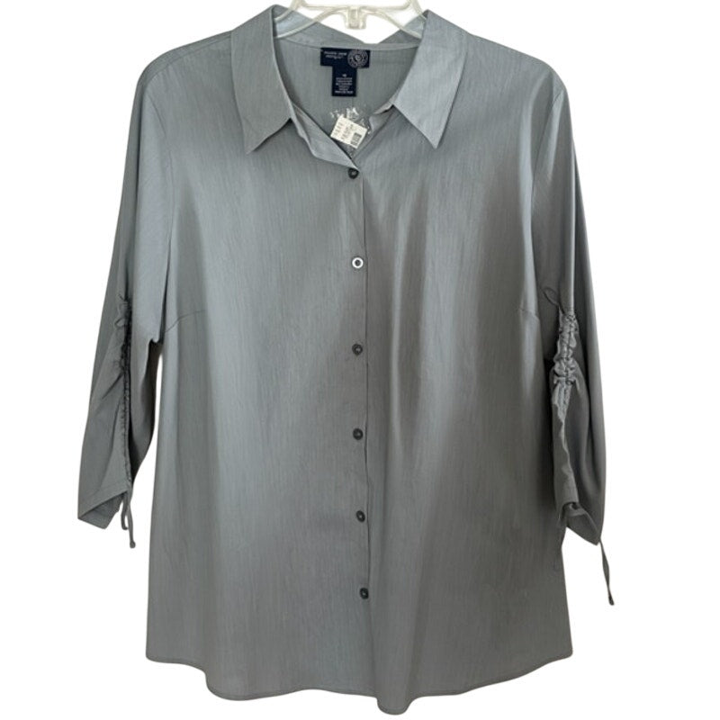 NWT ~ VENEZIA JEANS Women's Plus Size Gray Cotton Blouse Ruched 3/4 Sleeves ~ 16