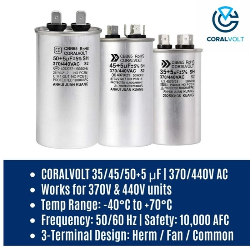 BRAND NEW ~ Coral Volt 50+5 MFD Dual Run HVAC Capacitor Replacement
