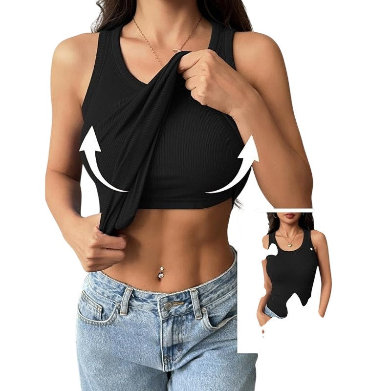 NWT ~ Set/2 Women's Black & White Ribbed Tank Tops Built In Bra ~ Plus Size XXL