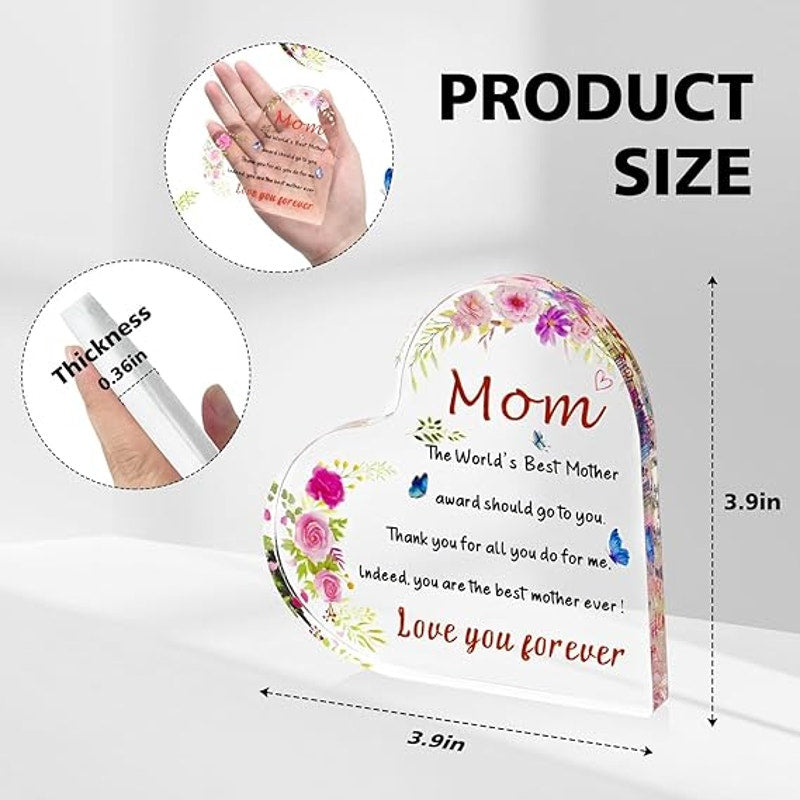 NWT ~ Large Acrylic MOM Heart Mothers Day Birthday Gift ~ Love You Forever
