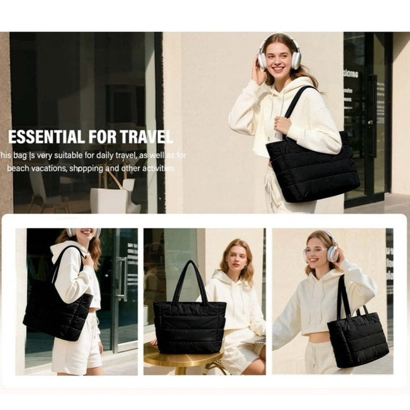 BRAND NEW ~ Large Capacity Black Lightweight Waterproof Quiltd Puffer Tote Bag
