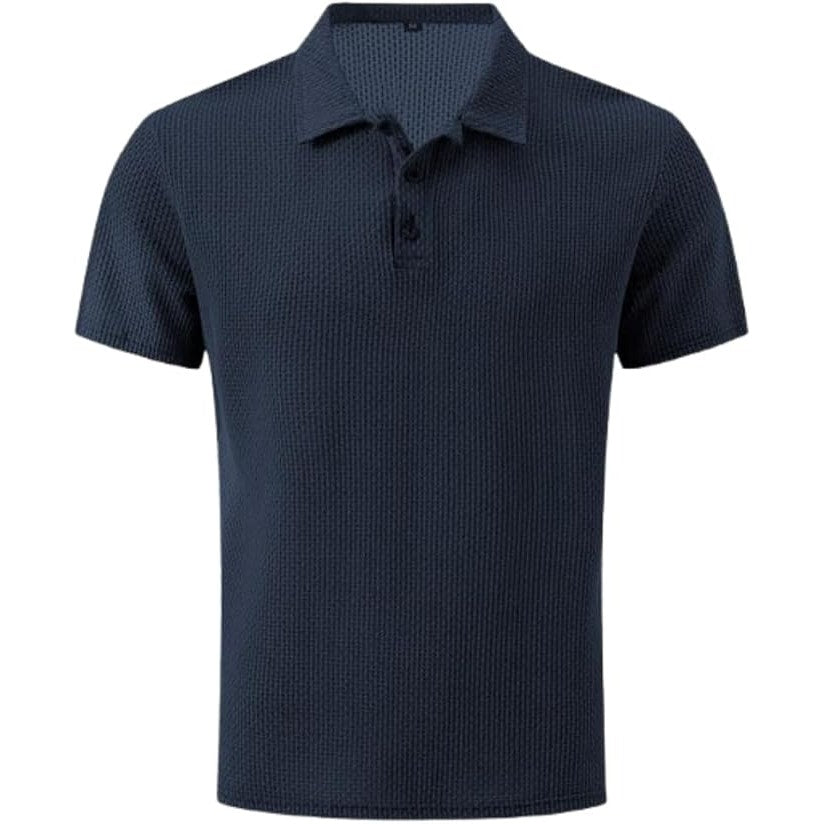 NWT ~ Men's NAVY BLUE Waffle Textured Breathable Quick Dry Silky Polo Shirt XXL