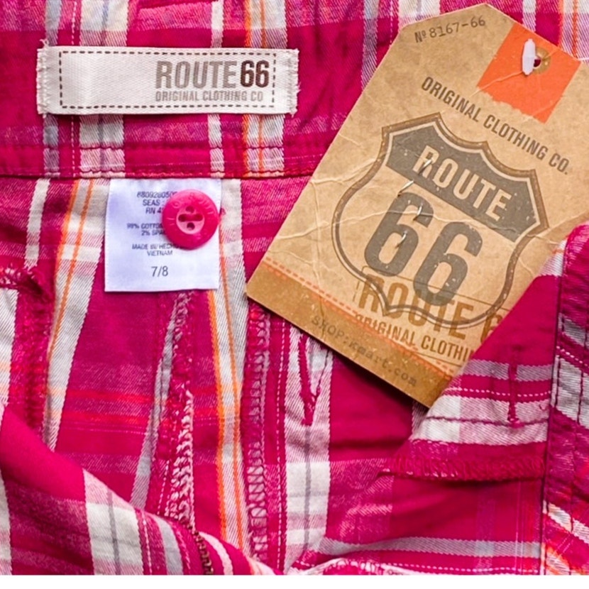 NWT ~ ROUTE 66 Bright Pink Plaid Cotton Casual Pockets Shorts ~ Women's Size 7/8