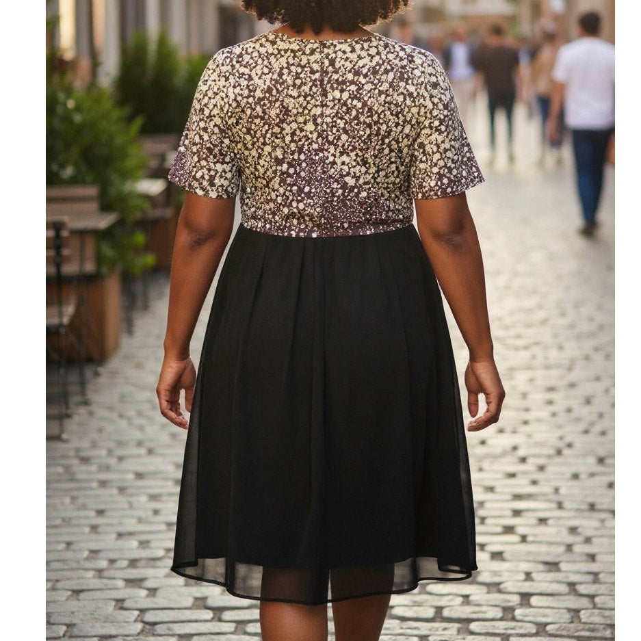NWT ~ Black Chiffon Dress Casual Short Sleeve Irregular Hem ~ Plus Size 3X