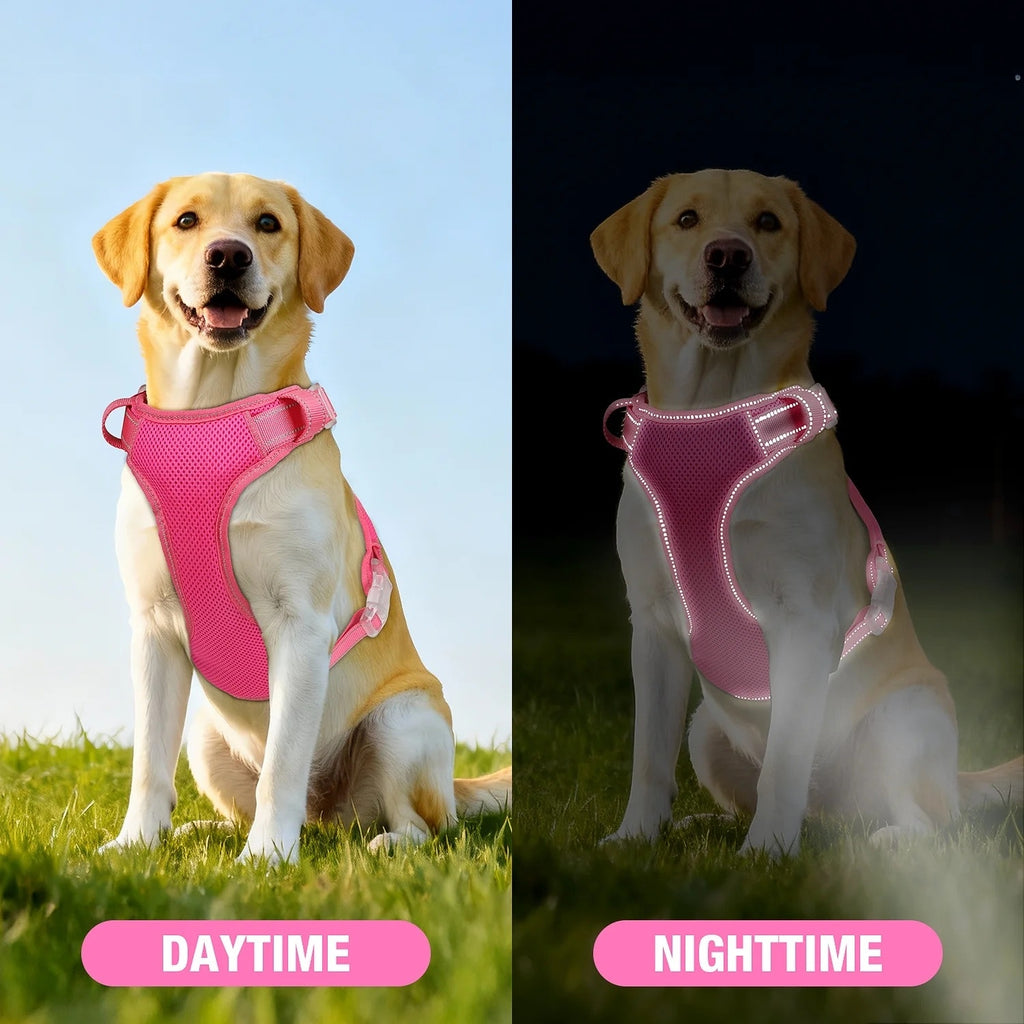 BRAND NEW ~ Pink No Pull Reflective Adjustable Dog Harness Vest & Handle MEDIUM