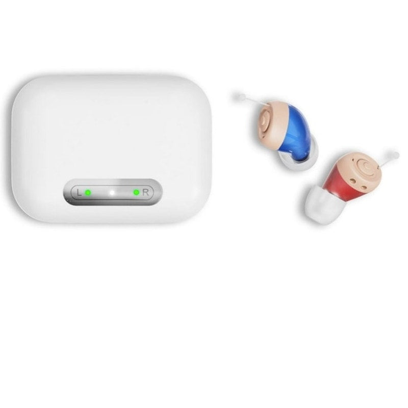 BRAND NEW ~ Beige OTC Noise Cancelling Rechargeable Hearing Aids & Charging Case