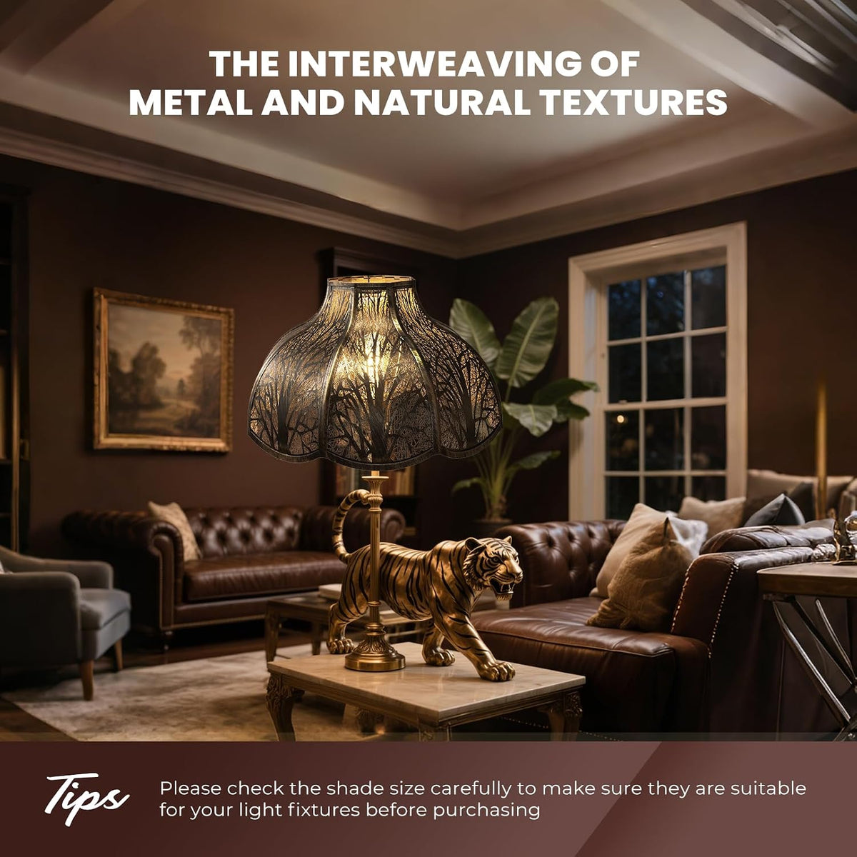 BRAND NEW ~ Large Intricate Etched Octagonal Antique Bronze Gold Metal Lampshade