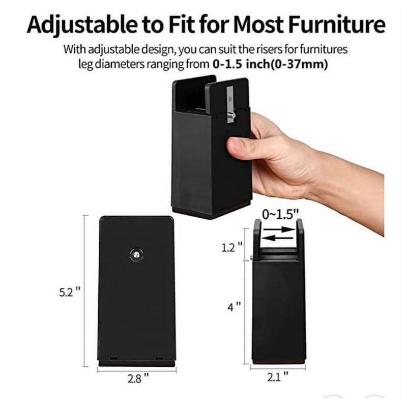 BRAND NEW ~ Set/4 Black Heavy Duty Adjustable 4" Furniture Bed Risers