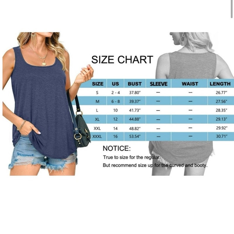 NWT ~ Navy Blue Summer Tank Top Casual Flowy Sleeveless Shirt Rounded Bottom ~ S