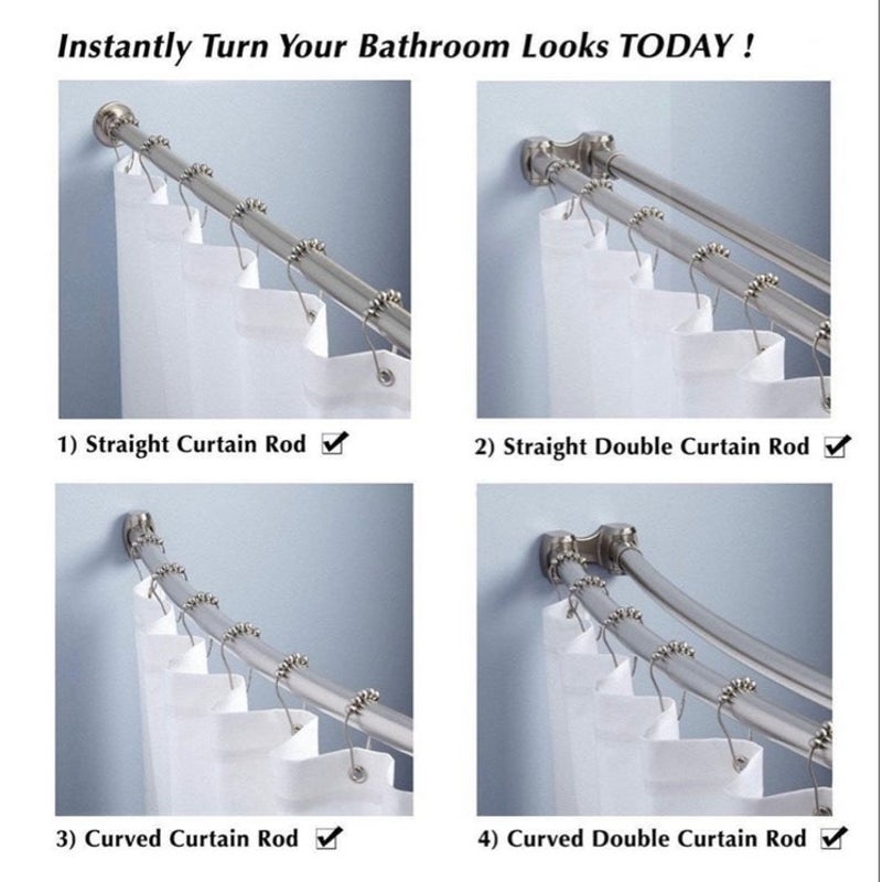 BRAND NEW ~ Set/12 Chrome Heavy Duty Shower Curtain Hooks Roller Rings & Balls