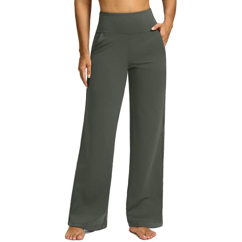 NWT ~ Olive Green Wide Flare Leg Yoga Pants & Pockets Activewear Leggings ~ XS
