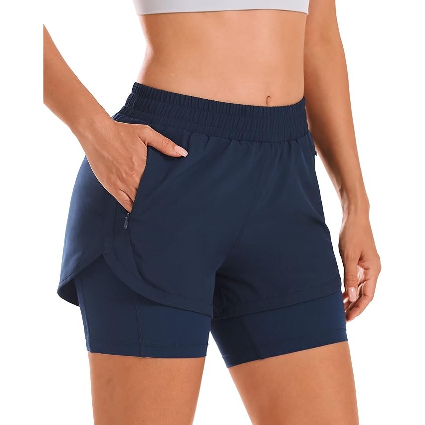 NWT ~ Women's Blue High Waisted 2 in 1 Athletic Running Pockets Shorts ~ Plus 2X