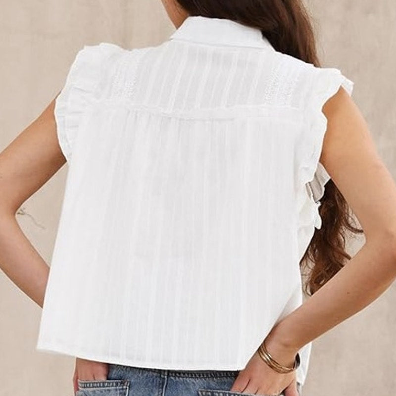 NWT ~ White Sheer Boho Cropped Ruffle Blouse Bohemian Top ~ Women's XL